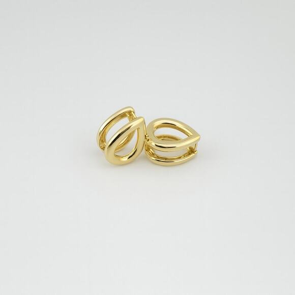 18K Gold Filled Teardrop Huggie Earrings – Minimalist Modern Design - Picture 2 of 5